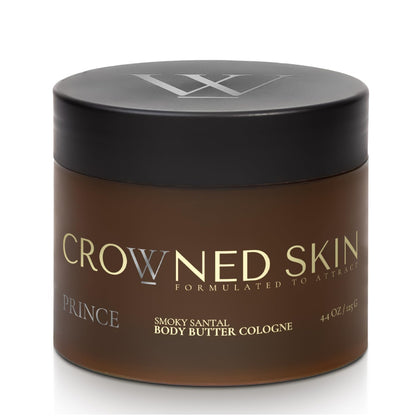 Crowned Skin King Cologned Body Butter | Warm and Sensual Scent | Blended with Sandalwood & Leather | Infused with Organic Shea & Mango Butters | Moisturizing Formula with All-Day Fragrance | 5oz