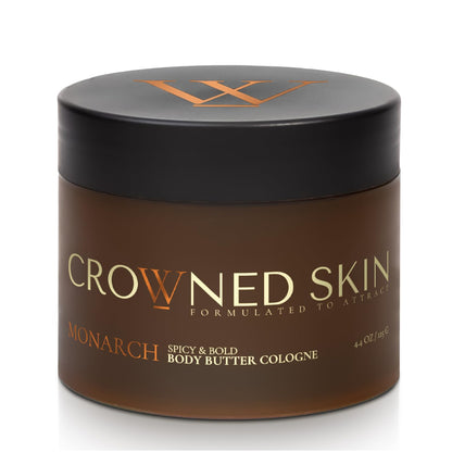 Crowned Skin King Cologned Body Butter | Warm and Sensual Scent | Blended with Sandalwood & Leather | Infused with Organic Shea & Mango Butters | Moisturizing Formula with All-Day Fragrance | 5oz