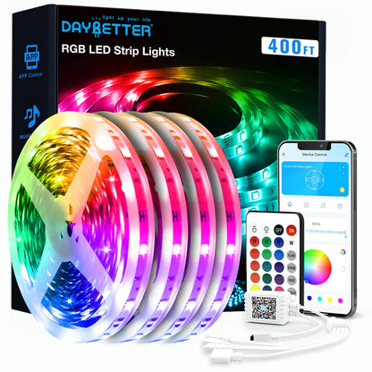 DAYBETTER LED Strip Lights 130ft Lights Strip for Bedroom, Desk, Indoor Room Bedroom Brithday Gifts RGB Decor with Remote and 24V Power Supply