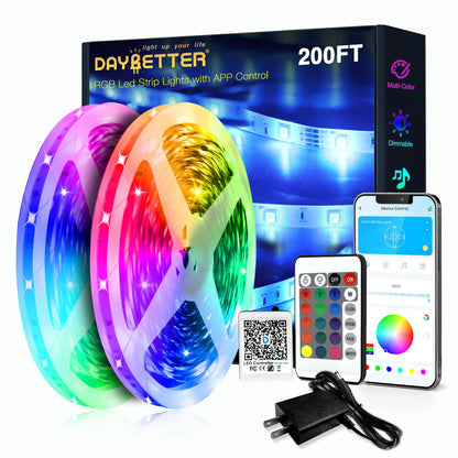 DAYBETTER LED Strip Lights 130ft Lights Strip for Bedroom, Desk, Indoor Room Bedroom Brithday Gifts RGB Decor with Remote and 24V Power Supply