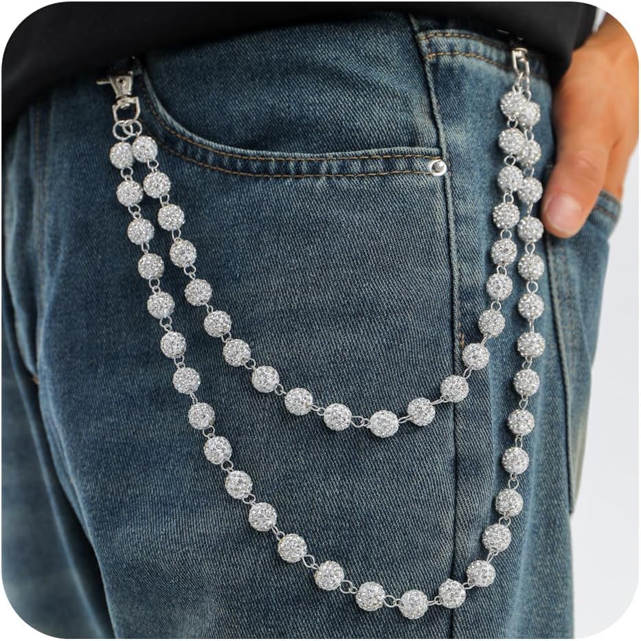 Wallet Chain Layered Pants Chains for Men Women Baseball Punk Jeans Key Chain Exquisite Rhinestone Pocket Chain Gifts for Baseball Players Lovers