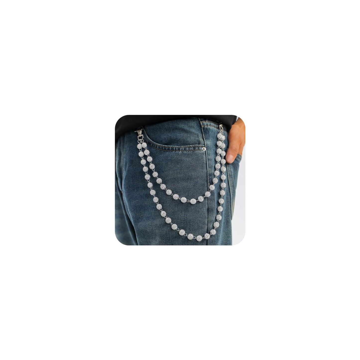 Wallet Chain Layered Pants Chains for Men Women Baseball Punk Jeans Key Chain Exquisite Rhinestone Pocket Chain Gifts for Baseball Players Lovers