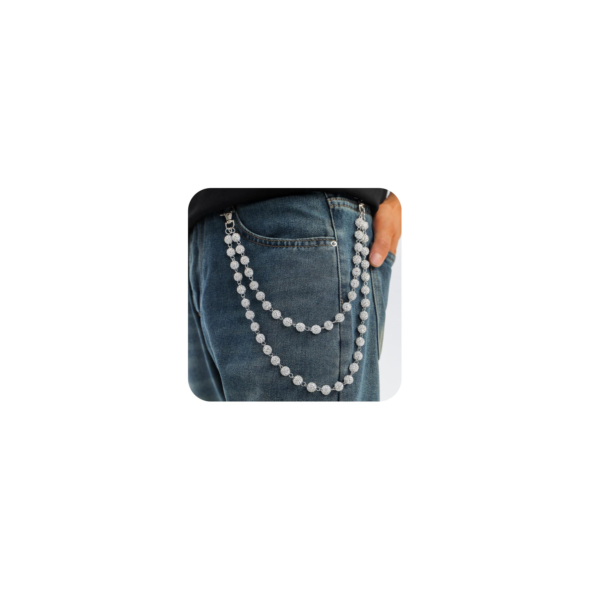 Wallet Chain Layered Pants Chains for Men Women Baseball Punk Jeans Key Chain Exquisite Rhinestone Pocket Chain Gifts for Baseball Players Lovers