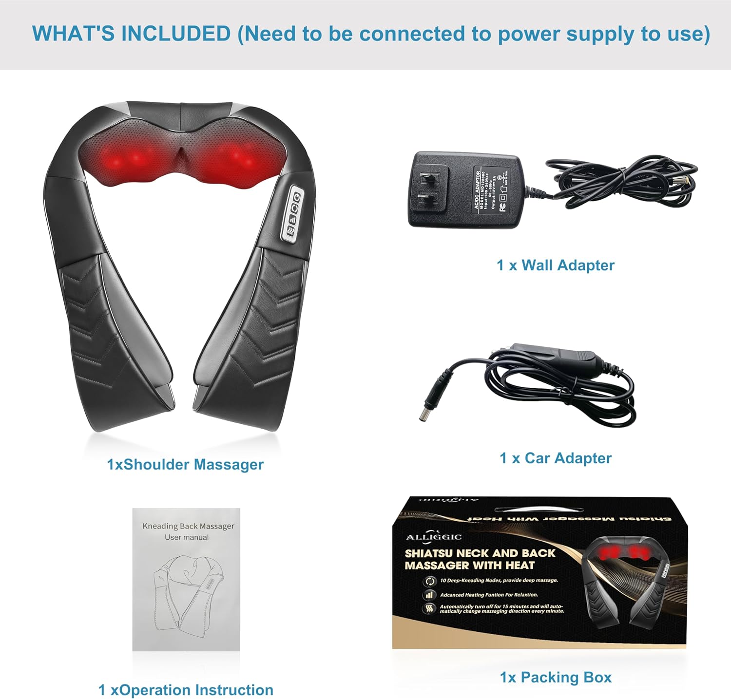 Shiatsu Neck and Back Massager, Electric Shoulder Massager with Heat, Deep Tissue Kneading Massage for Pain Relief, Gifts for Dad Mom Friend Birthday Father's Day(NOT Cordless)