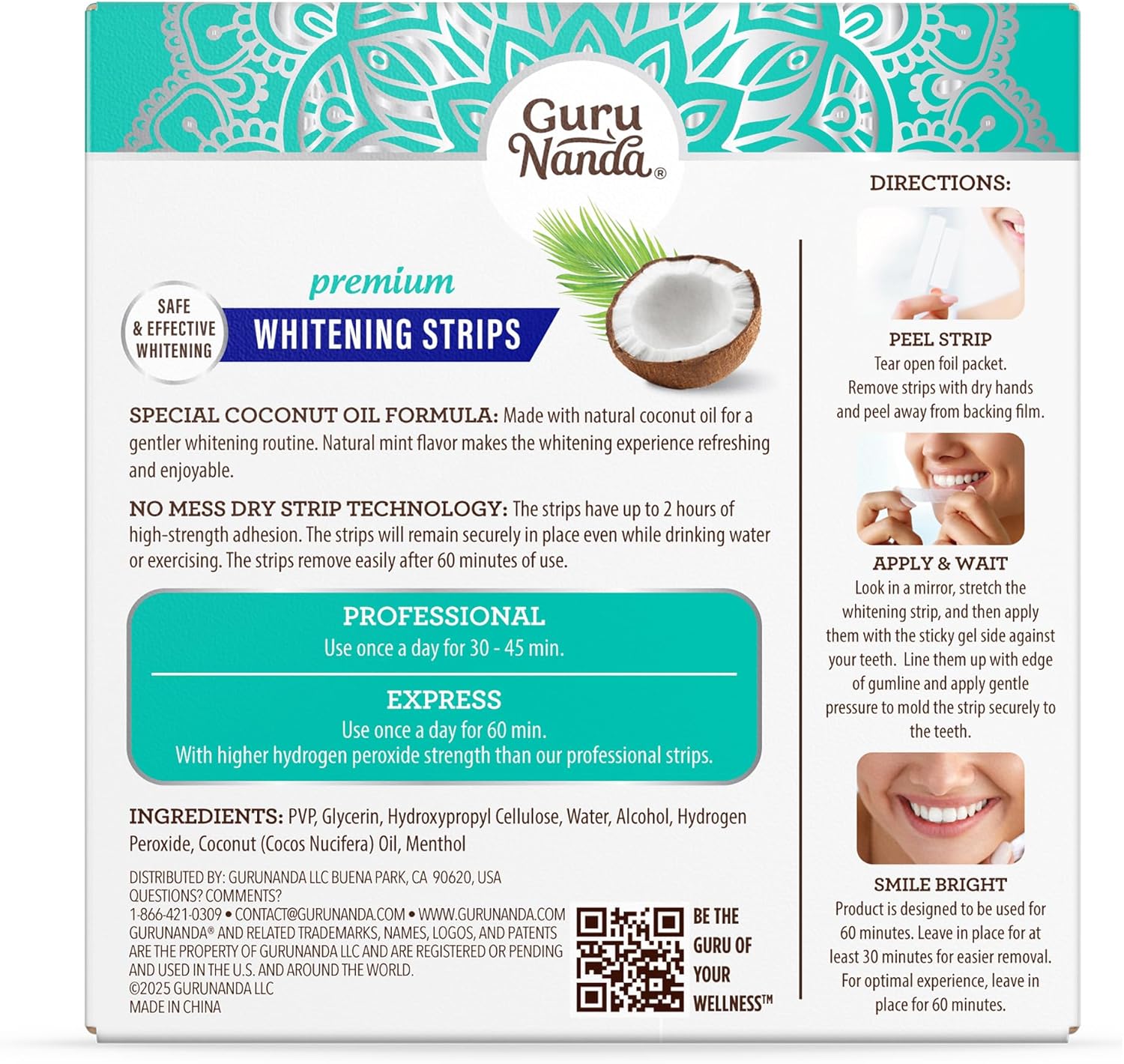 GuruNanda Teeth Whitening Strips - 7-Day Treatment with Non-Slip, Dry Strip Technology - Whitening Designed with Care for a Brighter Smile
