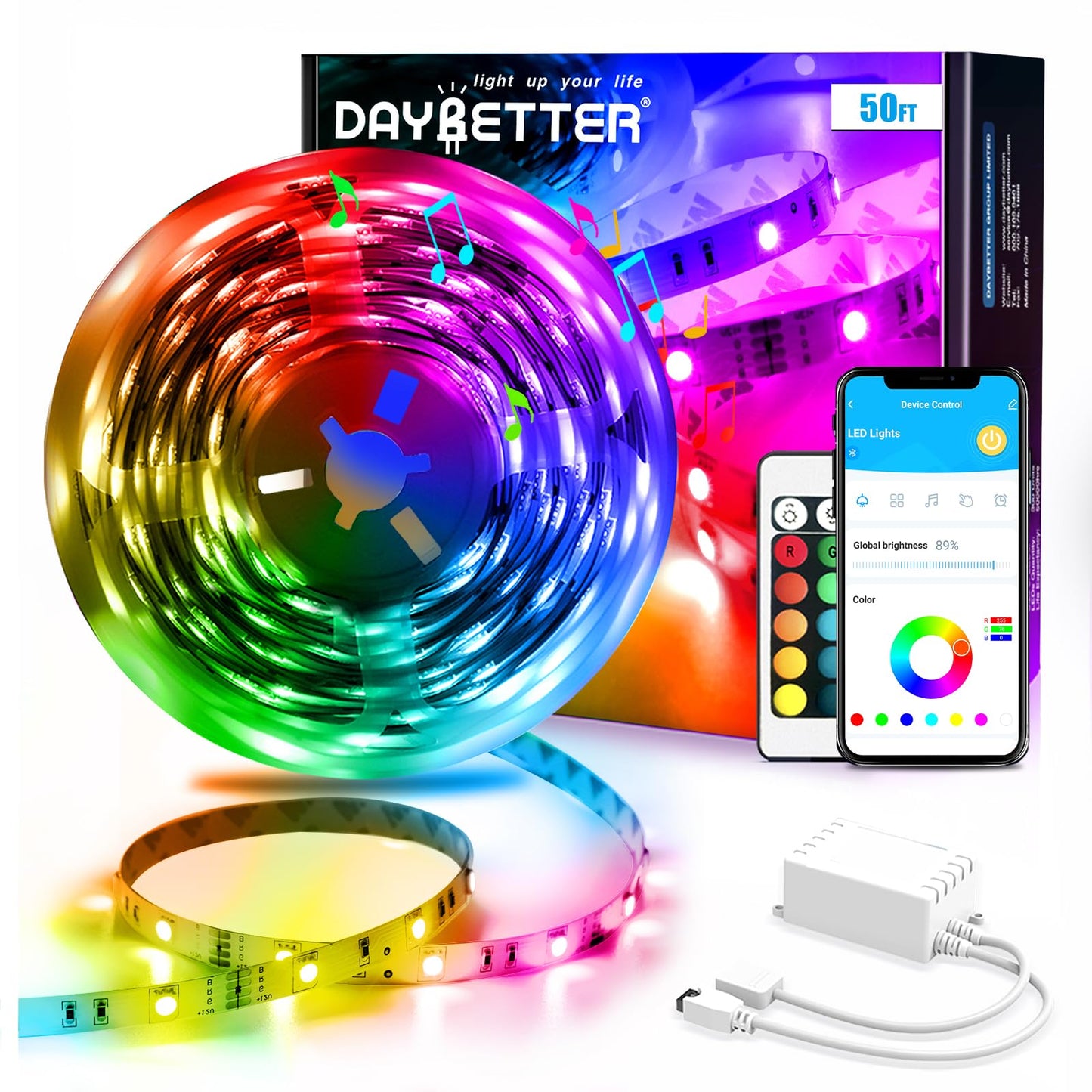 DAYBETTER LED Strip Lights 130ft Lights Strip for Bedroom, Desk, Indoor Room Bedroom Brithday Gifts RGB Decor with Remote and 24V Power Supply