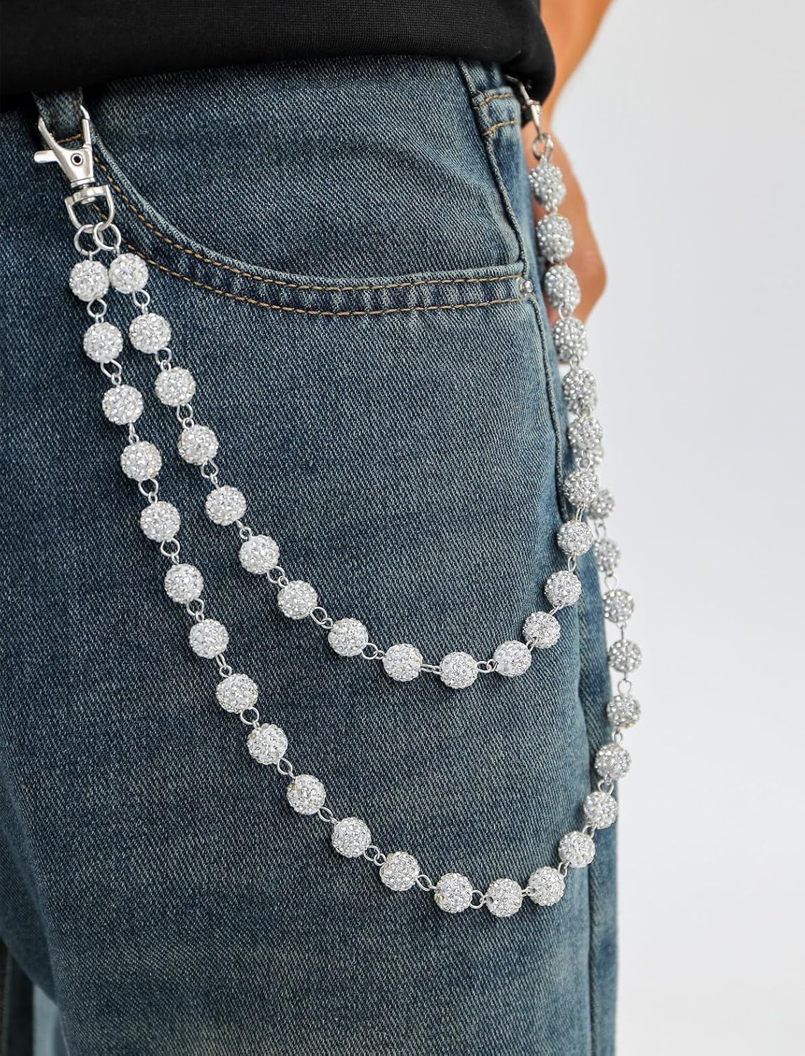 Wallet Chain Layered Pants Chains for Men Women Baseball Punk Jeans Key Chain Exquisite Rhinestone Pocket Chain Gifts for Baseball Players Lovers