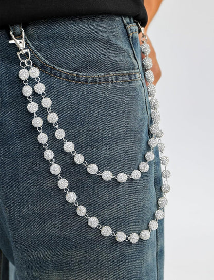 Wallet Chain Layered Pants Chains for Men Women Baseball Punk Jeans Key Chain Exquisite Rhinestone Pocket Chain Gifts for Baseball Players Lovers