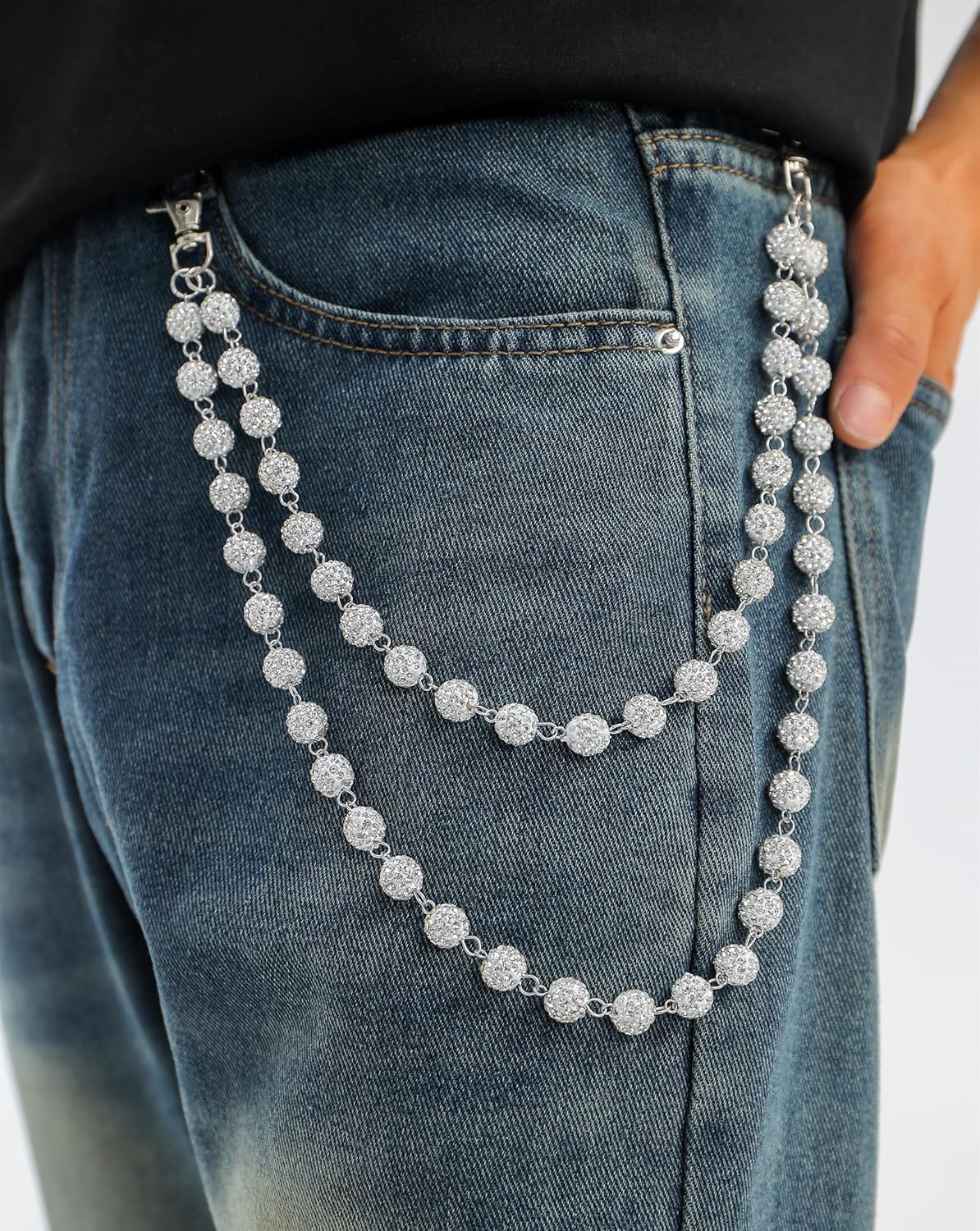 Wallet Chain Layered Pants Chains for Men Women Baseball Punk Jeans Key Chain Exquisite Rhinestone Pocket Chain Gifts for Baseball Players Lovers