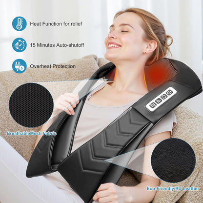 Shiatsu Neck and Back Massager, Electric Shoulder Massager with Heat, Deep Tissue Kneading Massage for Pain Relief, Gifts for Dad Mom Friend Birthday Father's Day(NOT Cordless)